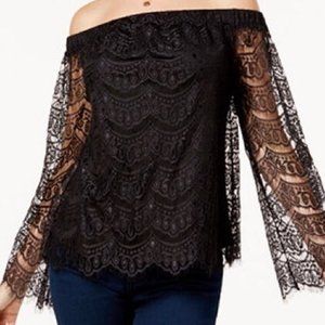 love,Fire Black Lace off shoulder blouse